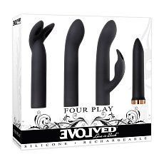 Минивибратор Evolved Four Play со сменными насадками черный